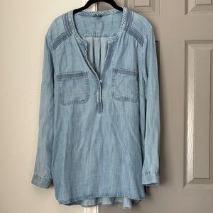 Casual Denim Women's Tunic Top with Embroidered Details Size XL